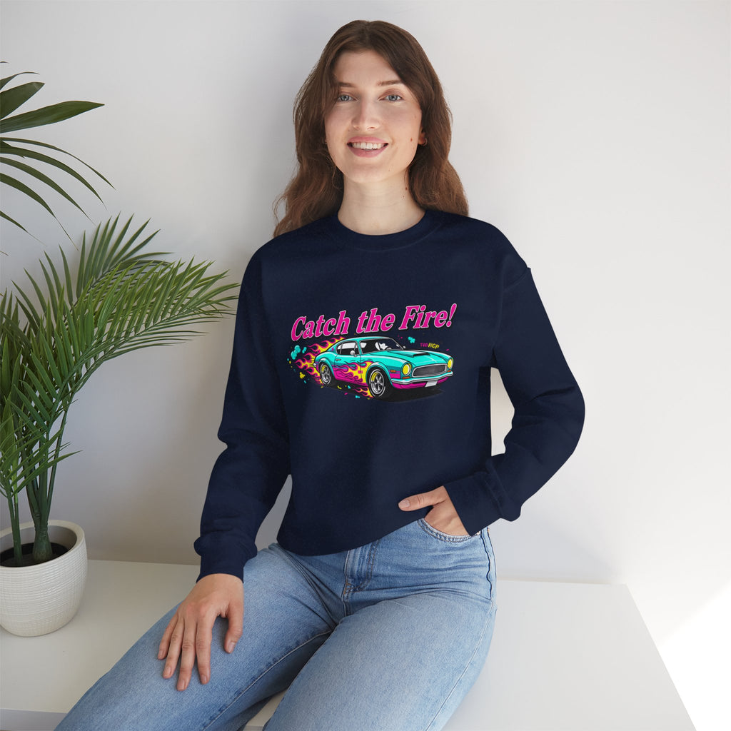 Cartoon Dragster Flames Sweatshirt - Vintage Racing Graphic Crewneck