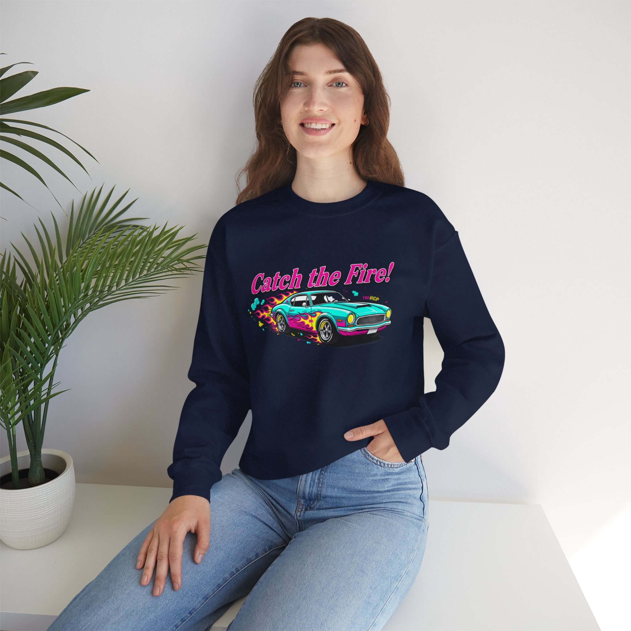 Cartoon Dragster Flames Sweatshirt - Vintage Racing Graphic Crewneck