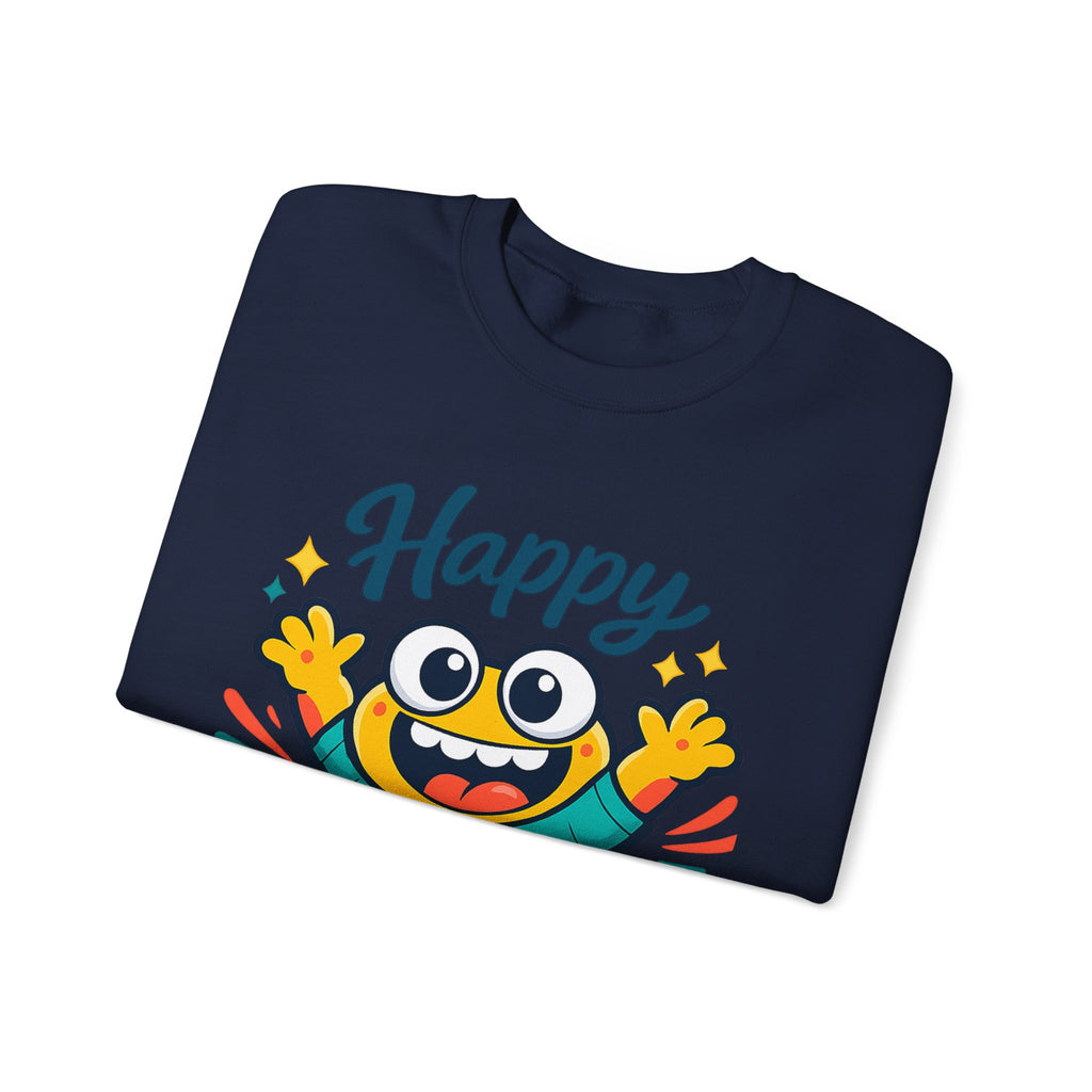 Happy Blob Cartoon Crewneck Sweatshirt | kawaii minimal, thick outline