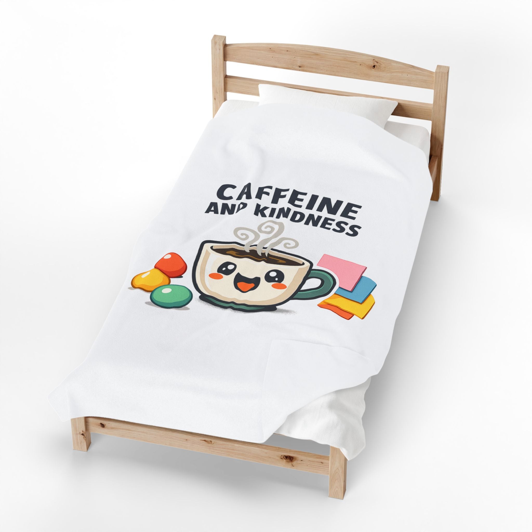 Caffeine and Kindness Velveteen Blanket - Cozy Coffee-Themed Throw