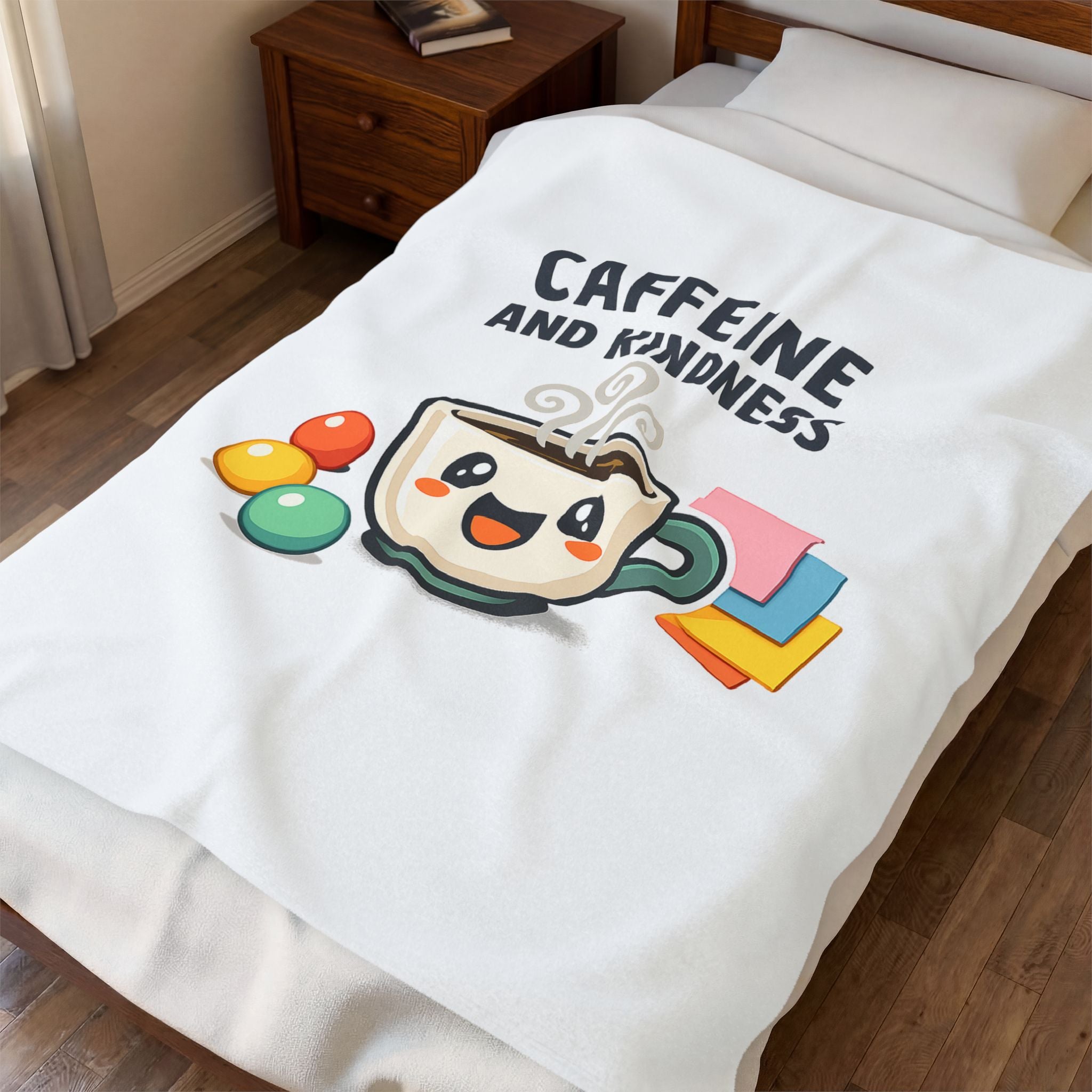 Caffeine and Kindness Velveteen Blanket - Cozy Coffee-Themed Throw