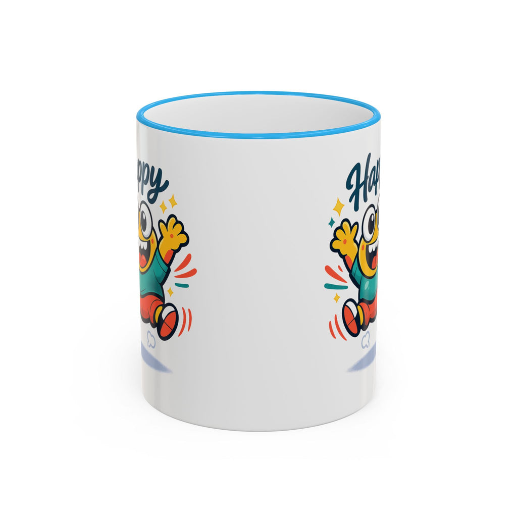 Happy Monster Accent Mug - Cute Cartoon Coffee Cup (11oz/15oz)