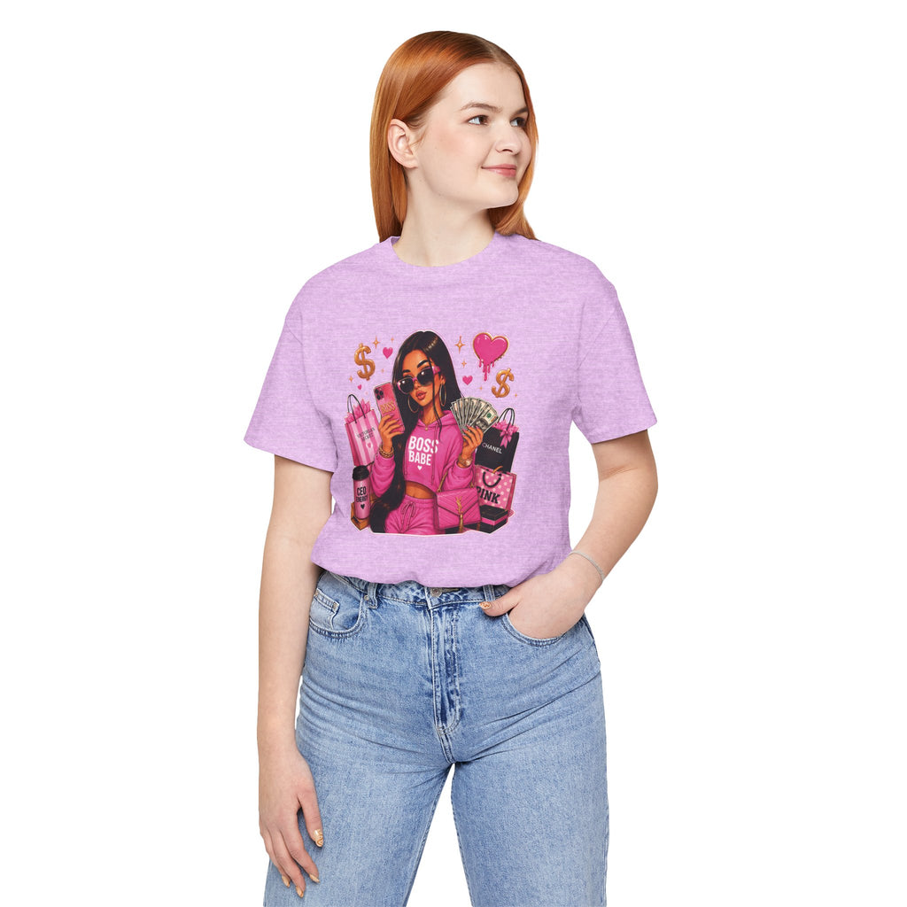 Boss Babe Pink Fashion Tee — Women’s Glam Money & Shopping Graphic Shirt