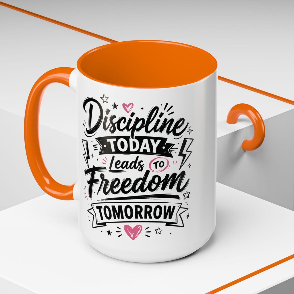 Discipline Today Leads to Freedom Tomorrow Accent Coffee Mug — Motivational Inspirational Quote
