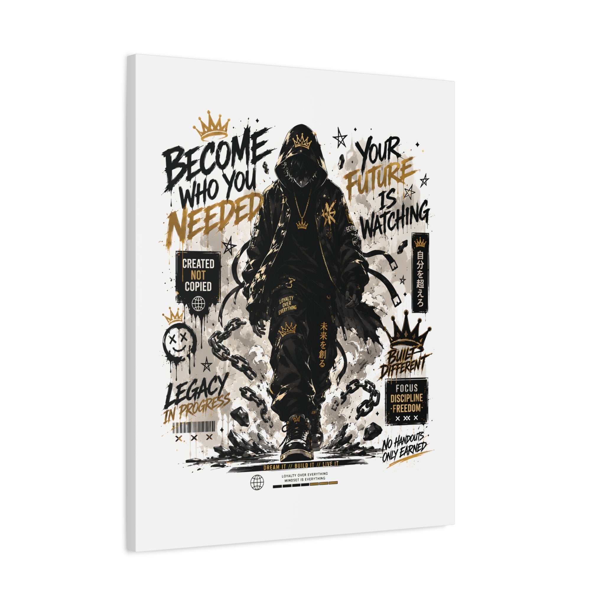 Motivational Street Art Canvas — "Become Who You Needed" Stretched Matte Print