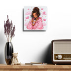 Cozy Pink Hoodie Girl Acrylic Wall Clock