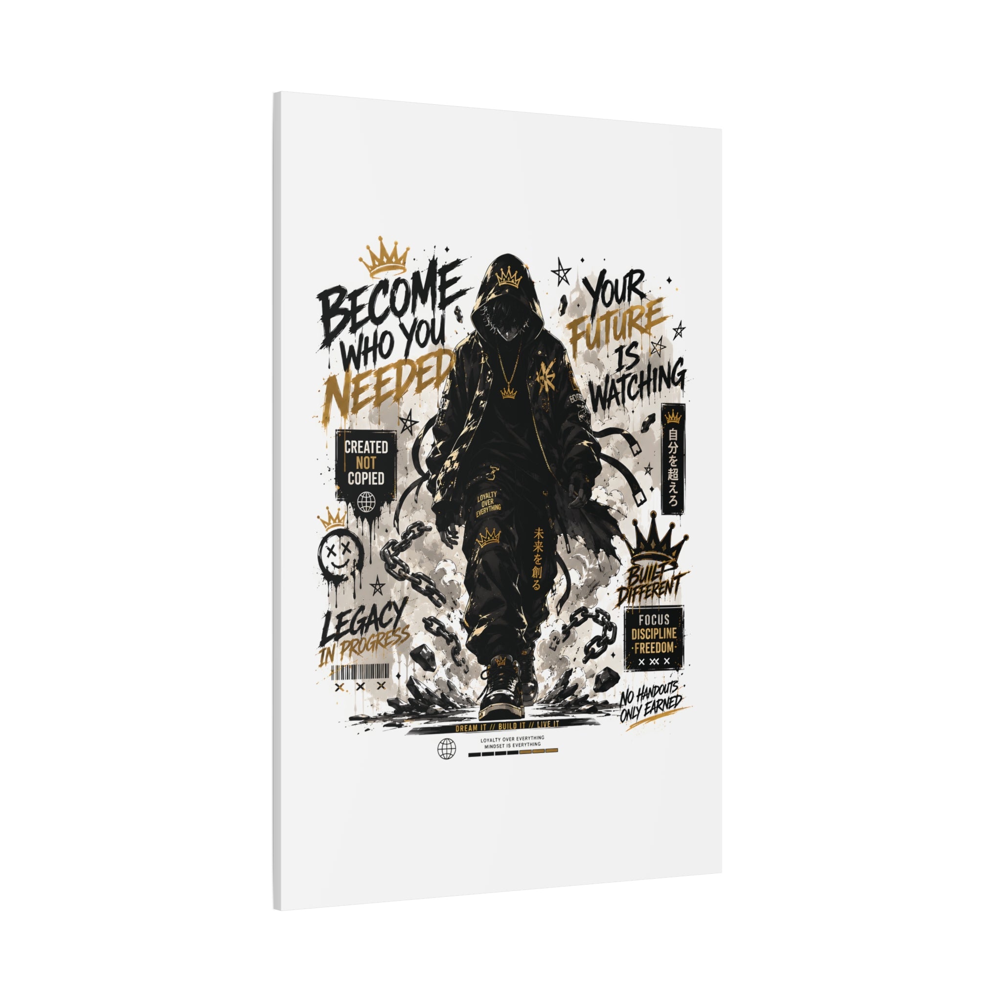 Motivational Street Art Canvas — "Become Who You Needed" Stretched Matte Print