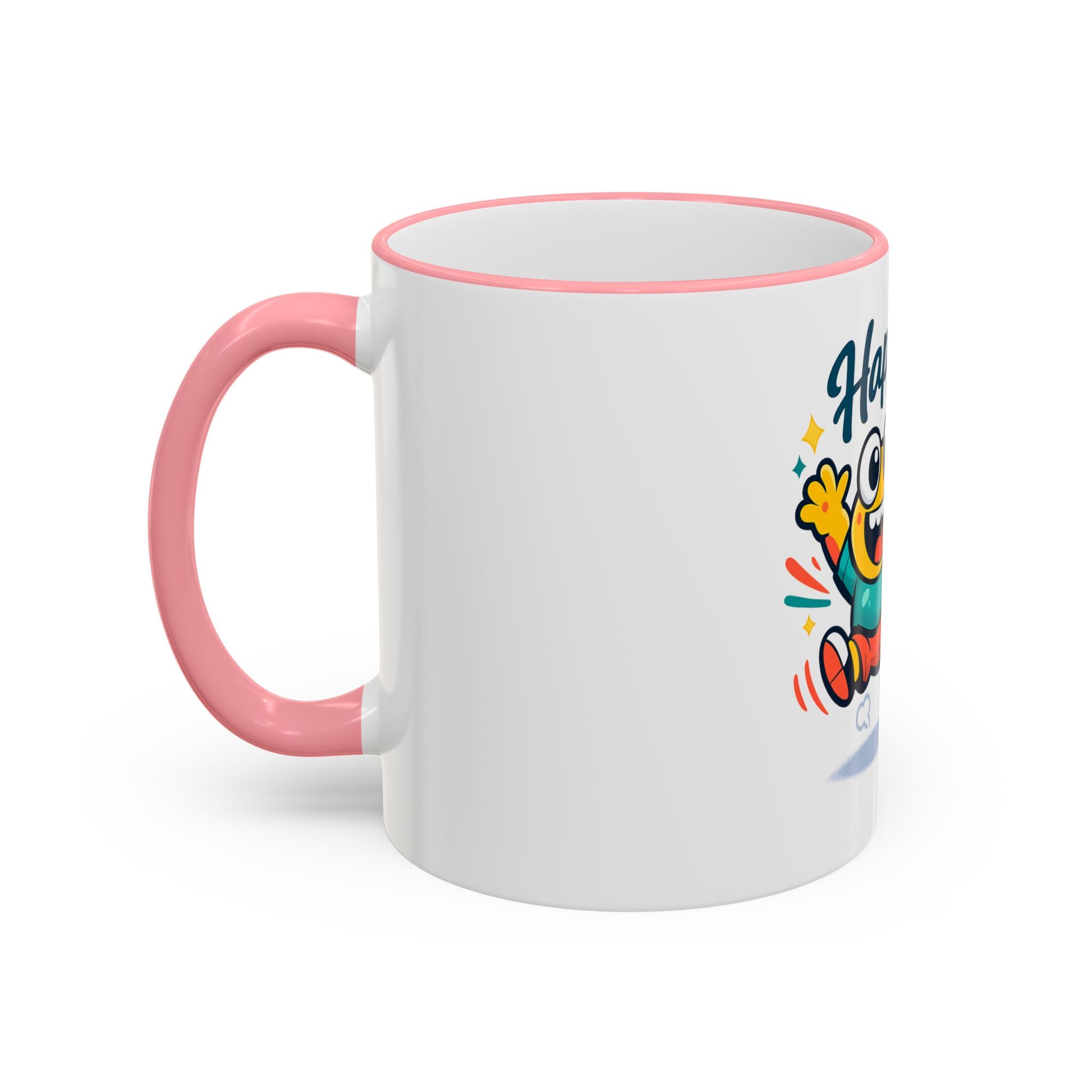 Happy Monster Accent Rim Mug – Cheerful Cute Cartoon Coffee Cup (11oz/15oz)
