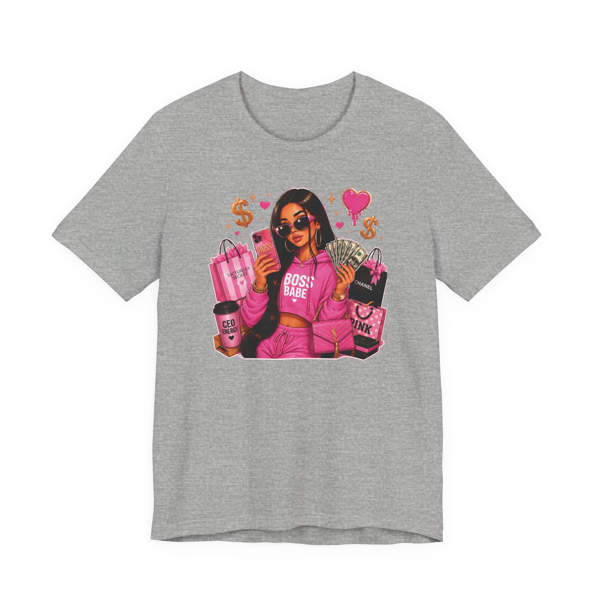 Boss Babe Pink Fashion Tee — Women’s Glam Money & Shopping Graphic Shirt