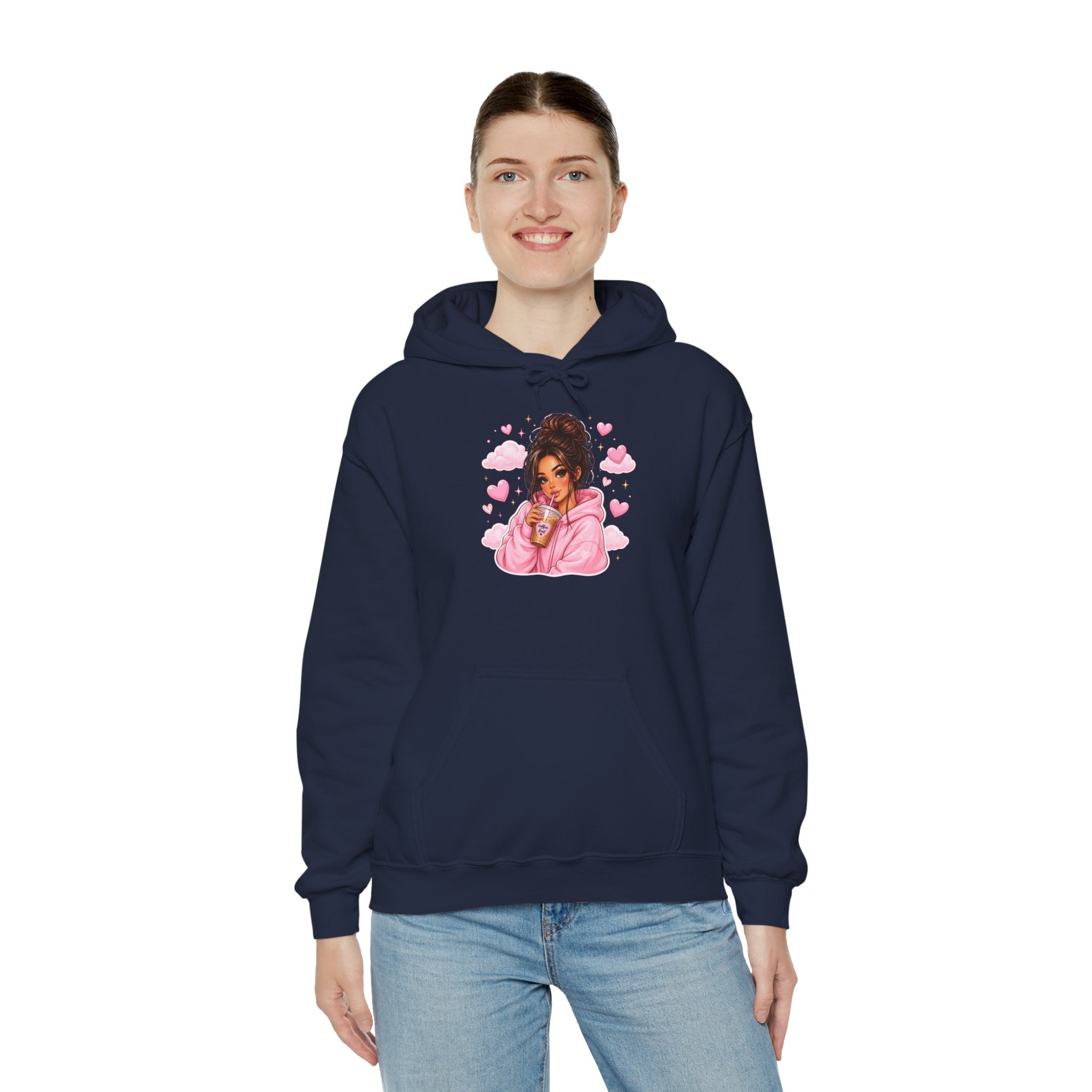 Cute Pink Heart Girl Hoodie — Cozy Graphic Sweatshirt