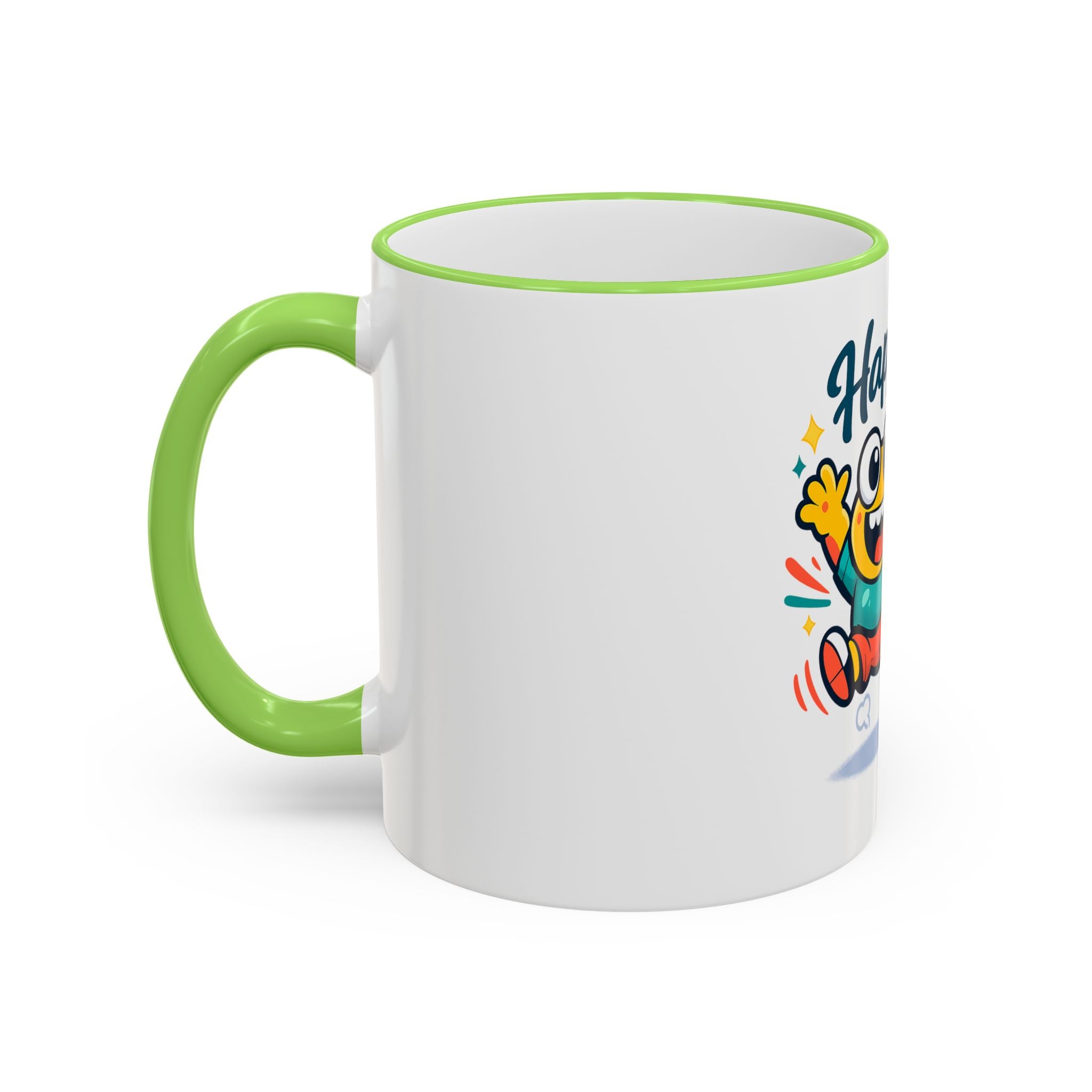 Happy Monster Accent Rim Mug – Cheerful Cute Cartoon Coffee Cup (11oz/15oz)