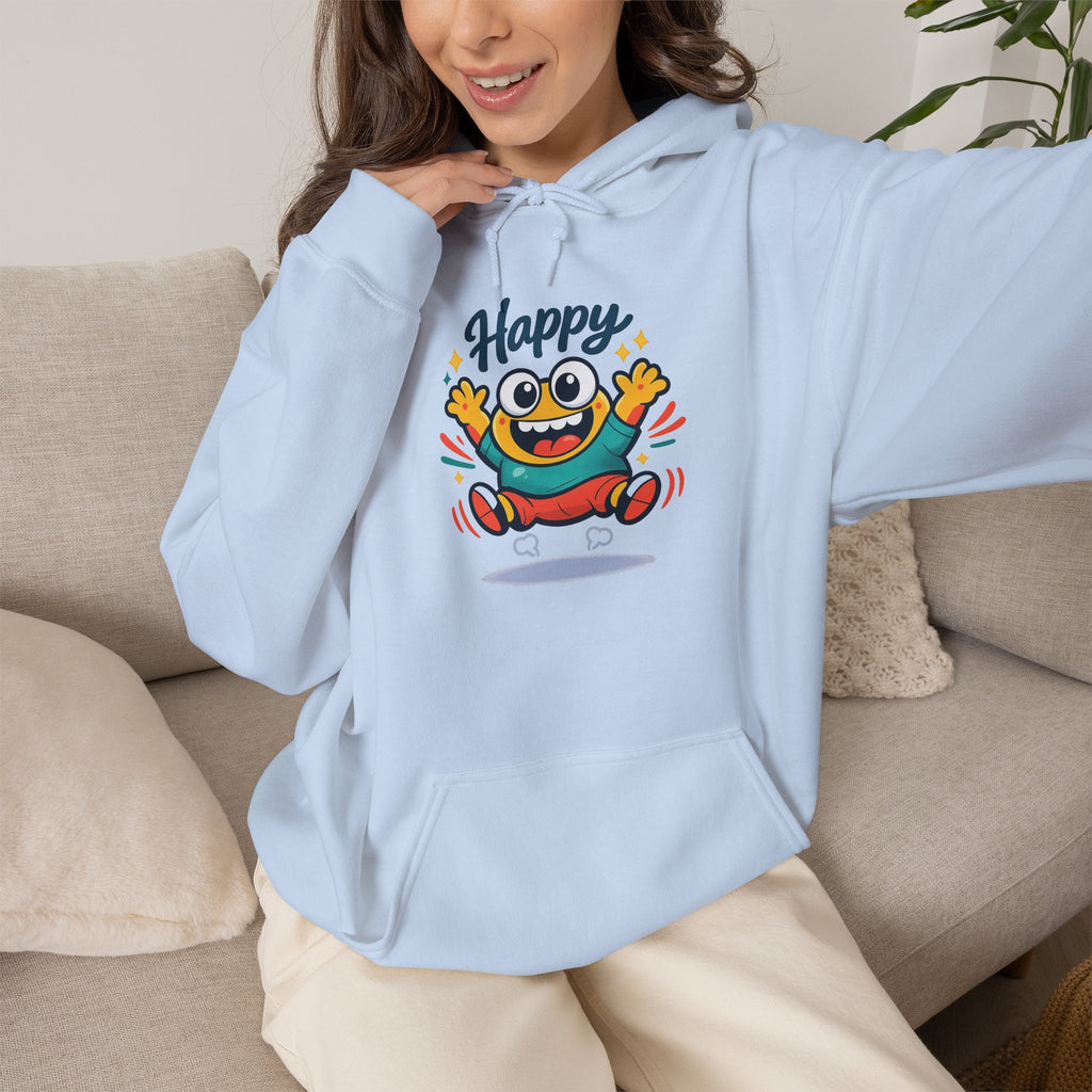 Happy Blob Cartoon Hoodie | kawaii minimal, thick outline mood face