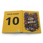 Soccer Journal — "One Game One World" Hardcover Notebook with Customizable Name & Number