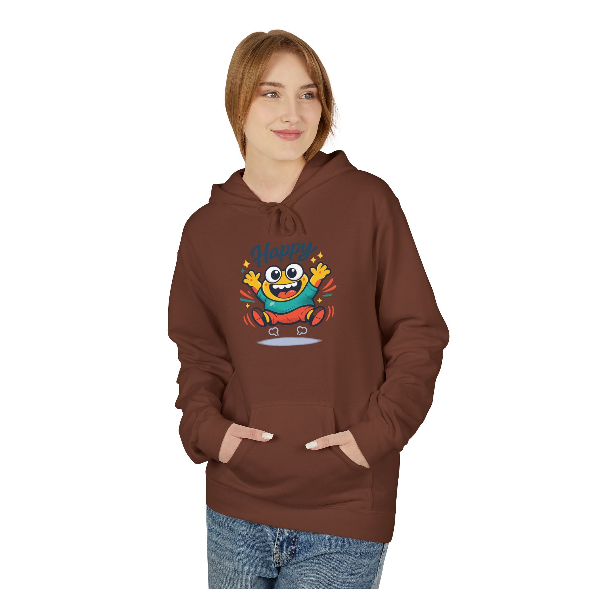 Happy Blob Graphic Hoodie – Cute Cartoon 'Happy' Pullover