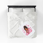 Velveteen Plush Blanket — Cozy Pink Hoodie Girl with Coffee Illustration