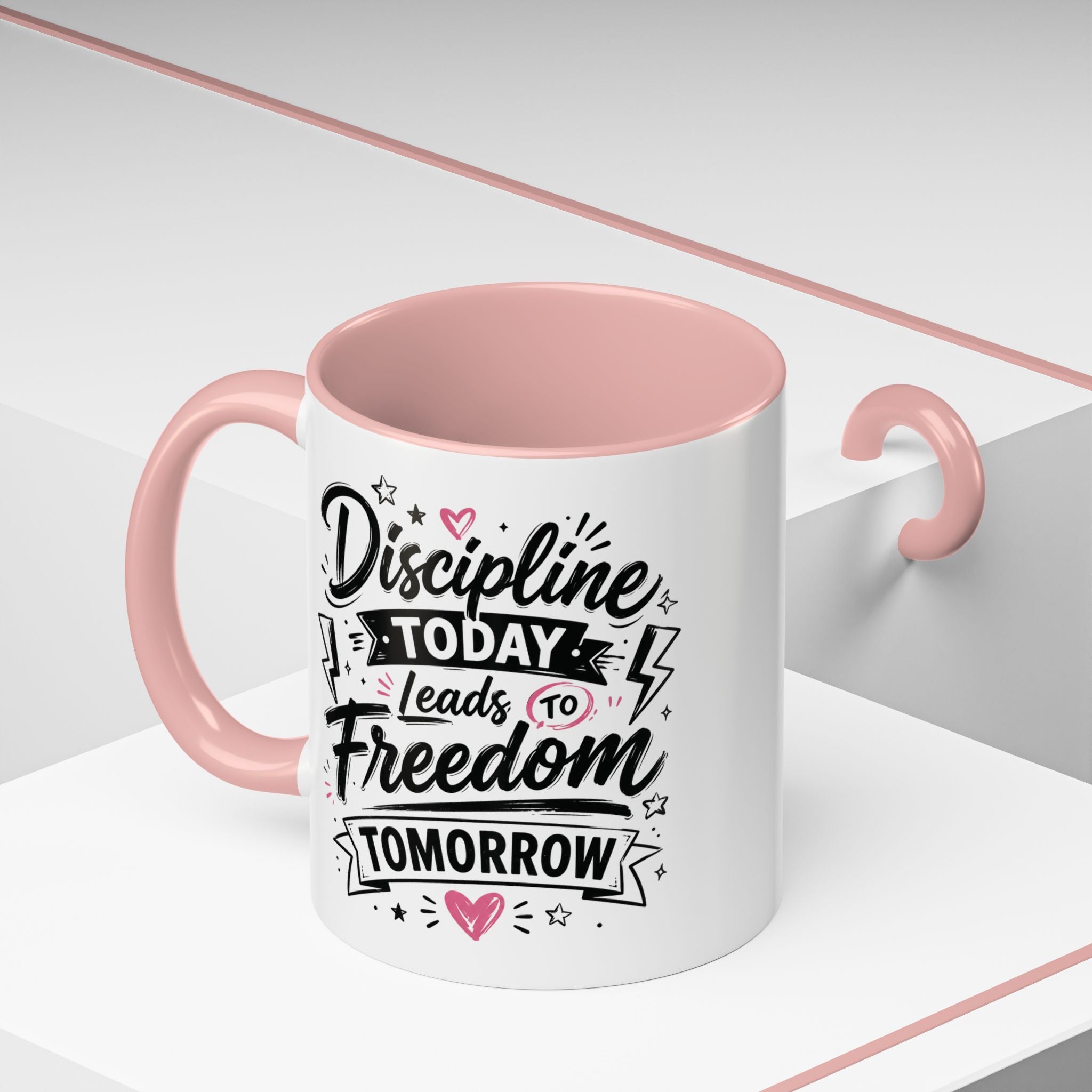 Discipline Today Leads to Freedom Tomorrow Accent Coffee Mug — Motivational Inspirational Quote
