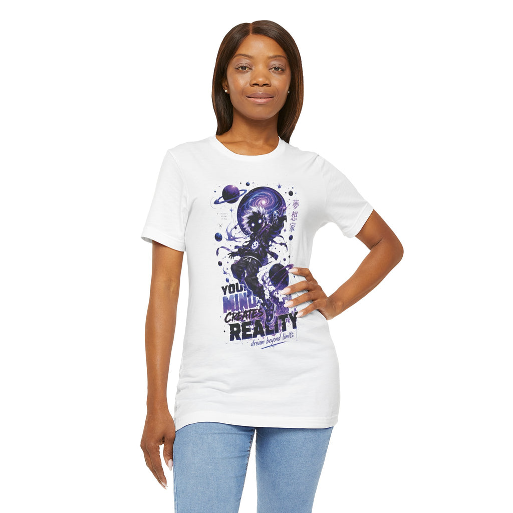 Astronaut Galaxy Tee — "Your Mind Creates Reality" Space Graphic T-Shirt
