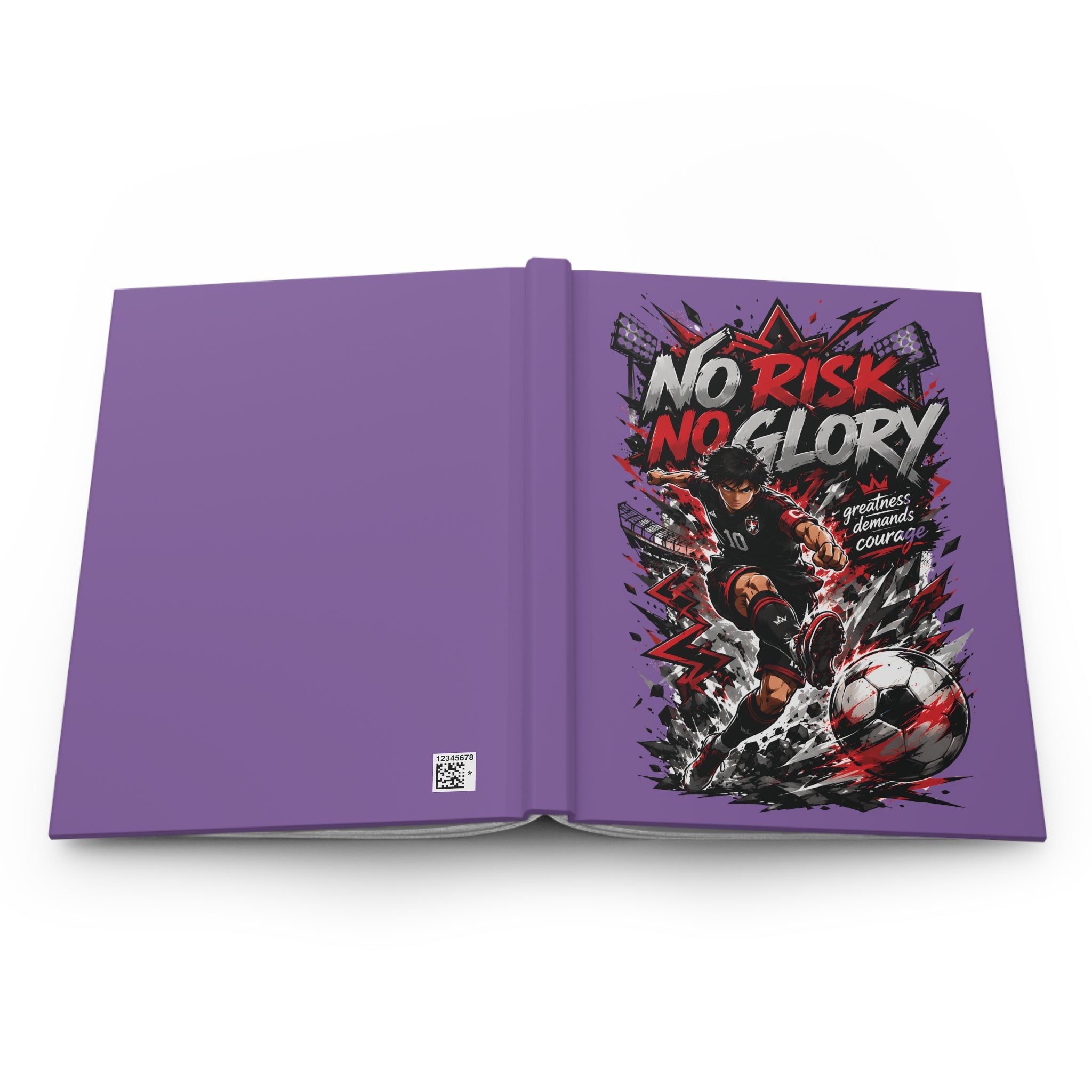 No Risk No Glory Soccer Hardcover Journal — Motivational Football Notebook for Players & Fans