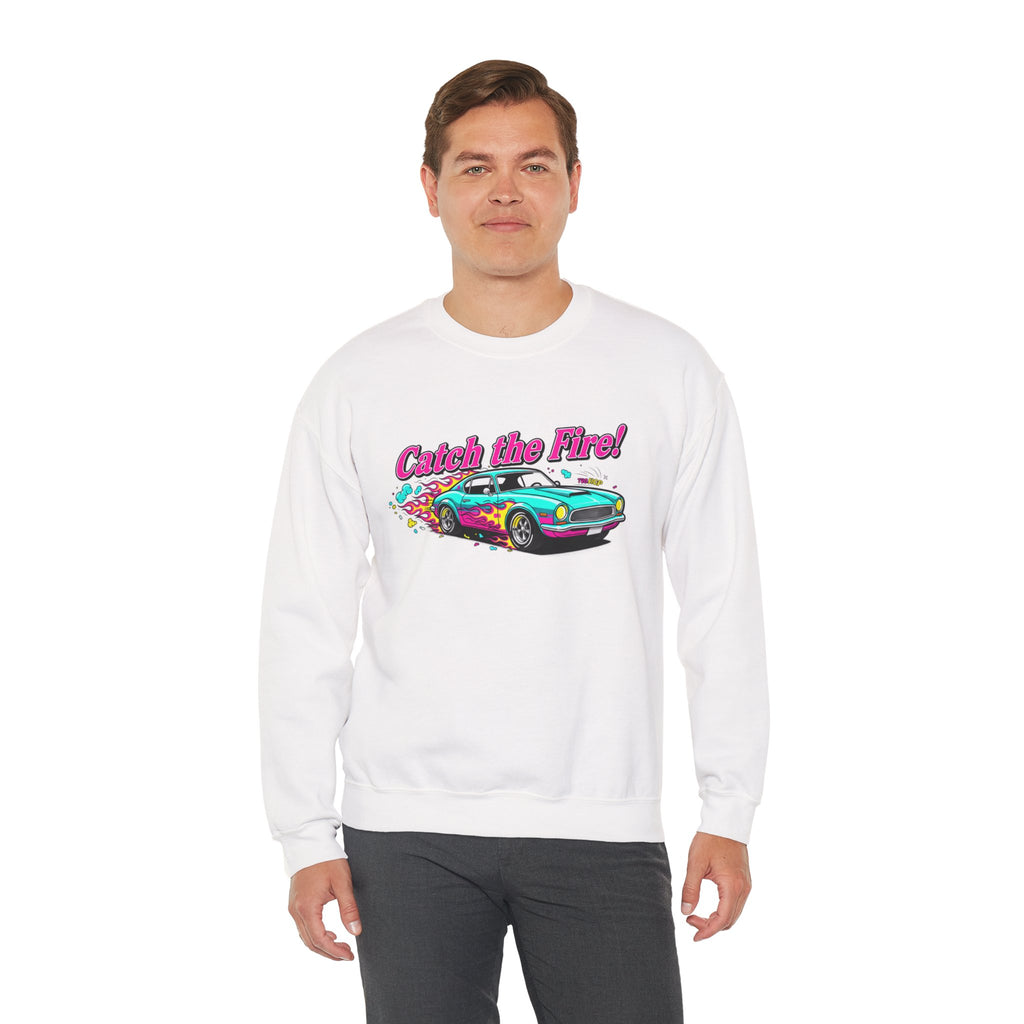 Cartoon Dragster Flames Sweatshirt - Vintage Racing Graphic Crewneck