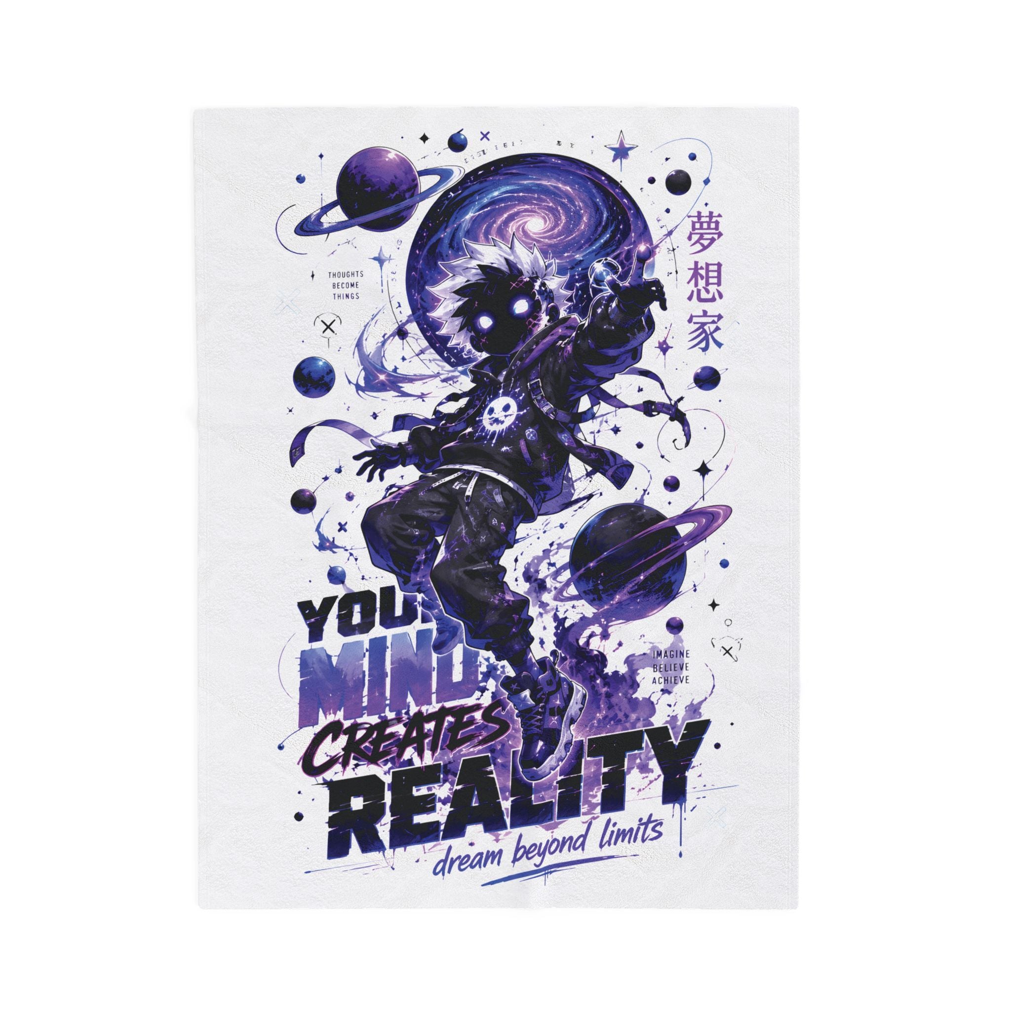 Velveteen Plush Blanket — Cosmic Astronaut 'Your Mind Creates Reality' Soft Throw