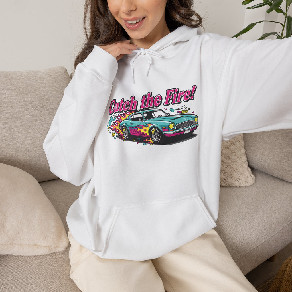 Retro Cartoon Dragster Hoodie, racing flame shirt, vintage car illustration