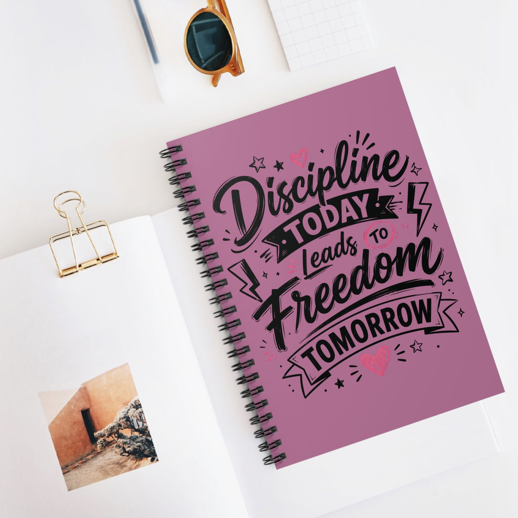 Spiral Notebook — “Discipline Today Leads to Freedom Tomorrow” Motivational Pink Journal