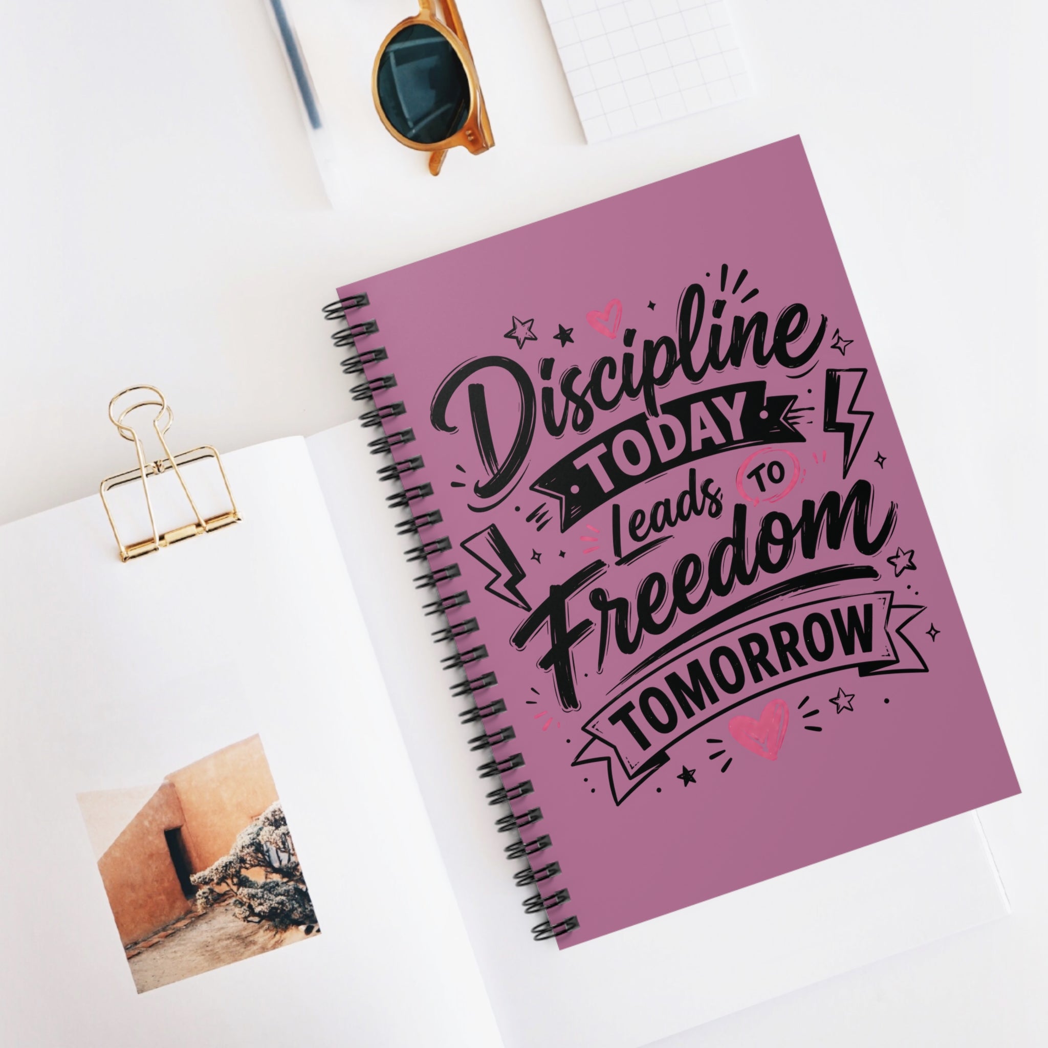Spiral Notebook — “Discipline Today Leads to Freedom Tomorrow” Motivational Pink Journal