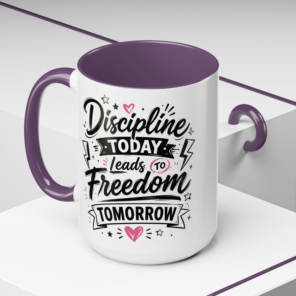 Discipline Today Leads to Freedom Tomorrow Accent Coffee Mug — Motivational Inspirational Quote