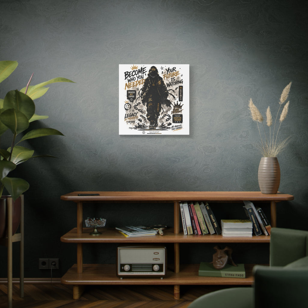 Motivational Street Art Canvas — "Become Who You Needed" Stretched Matte Print