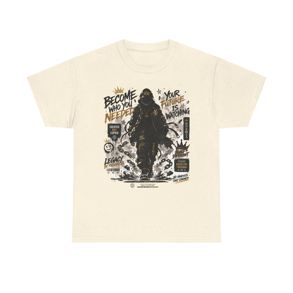 Motivational Soldier Graphic Tee – "Become Who You Needed" Inspirational Military Design