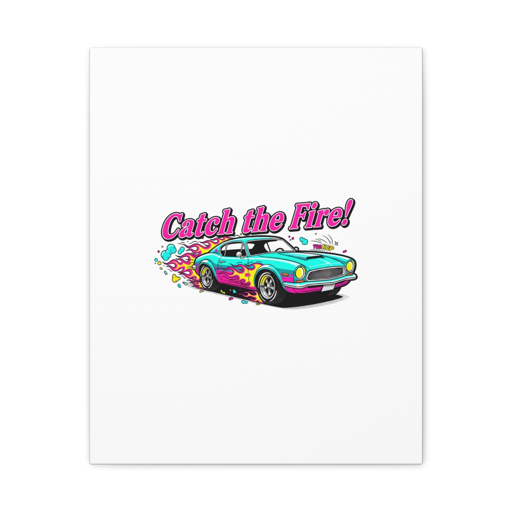 Catch the Fire Retro Car Canvas | Cartoon Racing Flame, Vintage Car Illustration