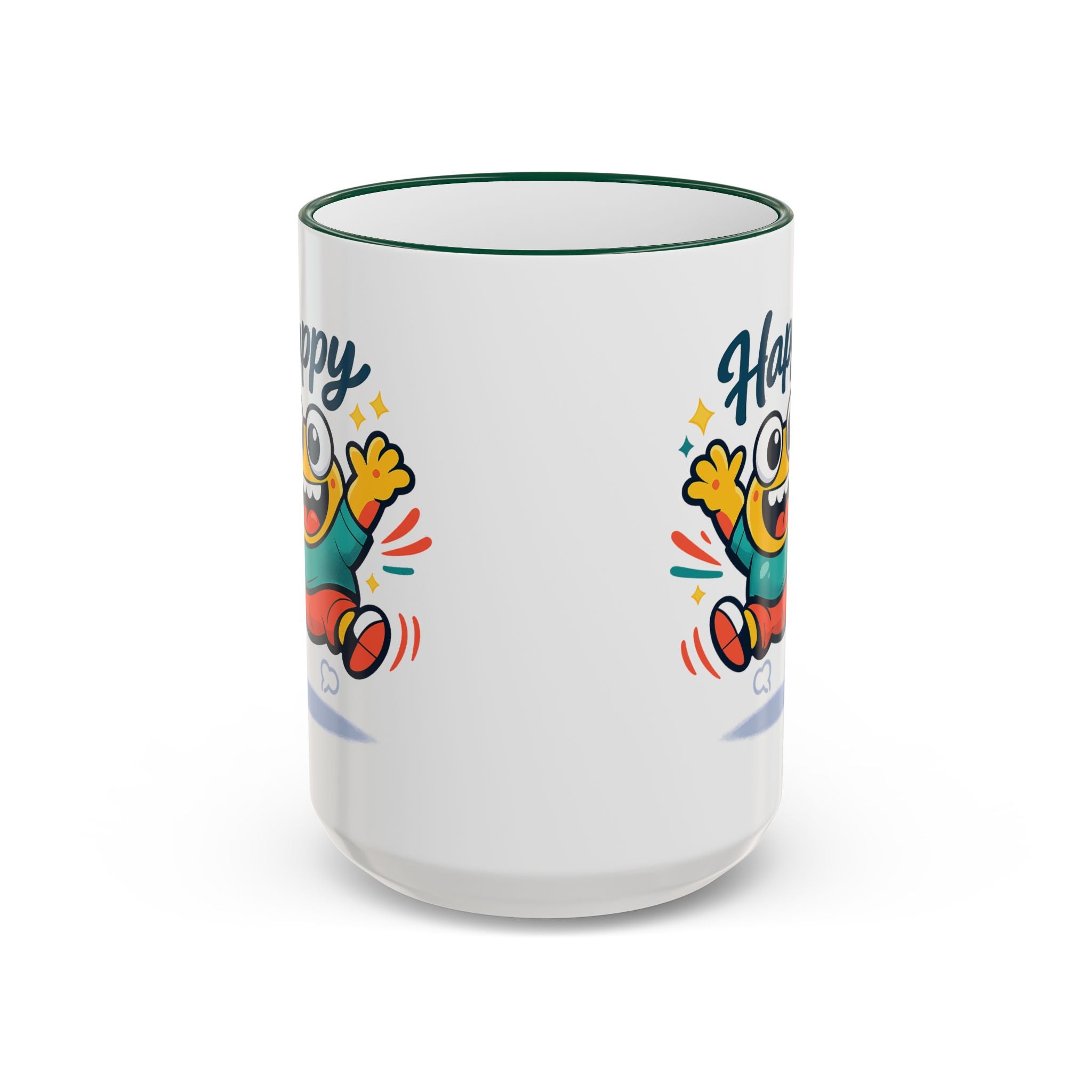 Happy Monster Accent Mug - Cute Cartoon Coffee Cup (11oz/15oz)