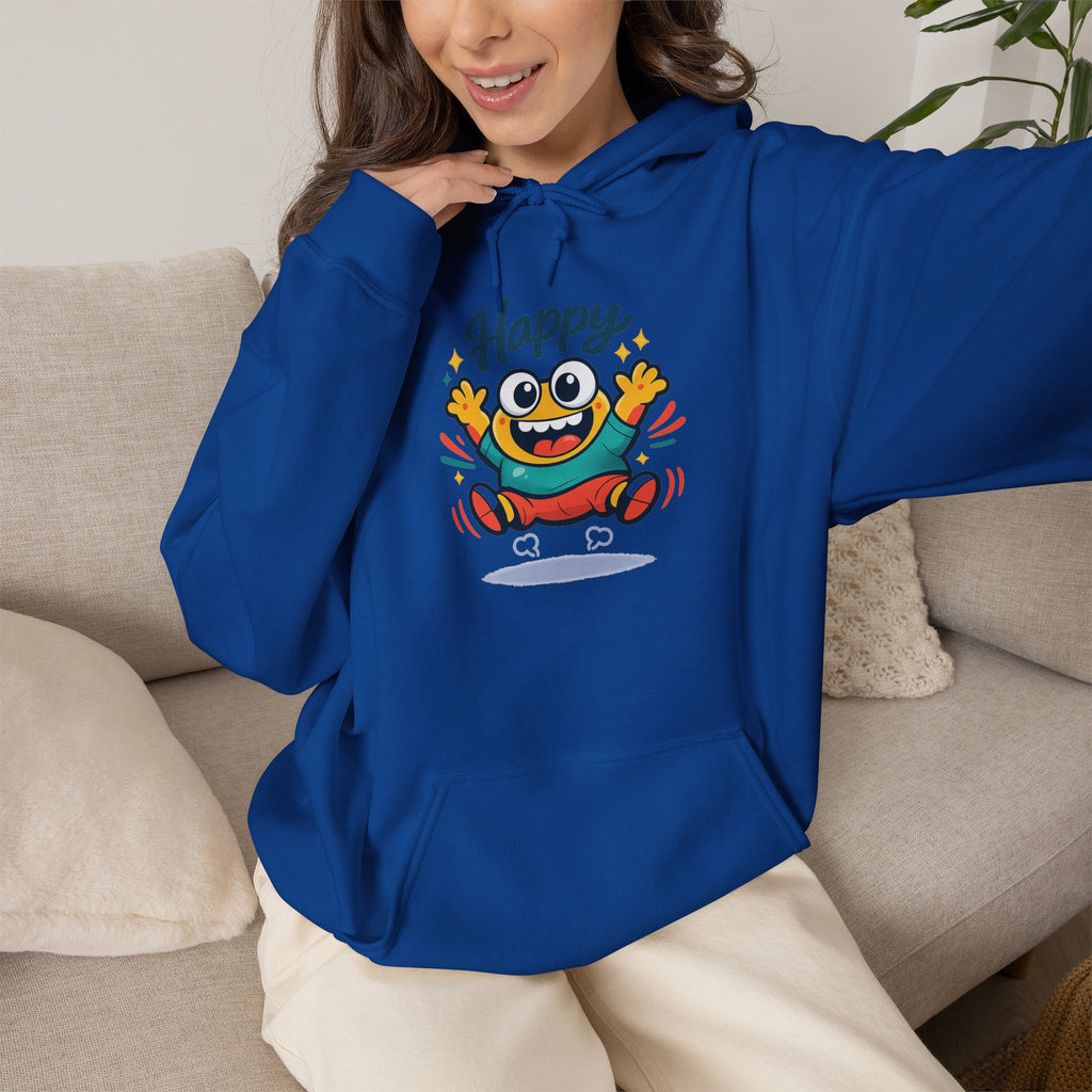 Happy Blob Cartoon Hoodie | kawaii minimal, thick outline mood face