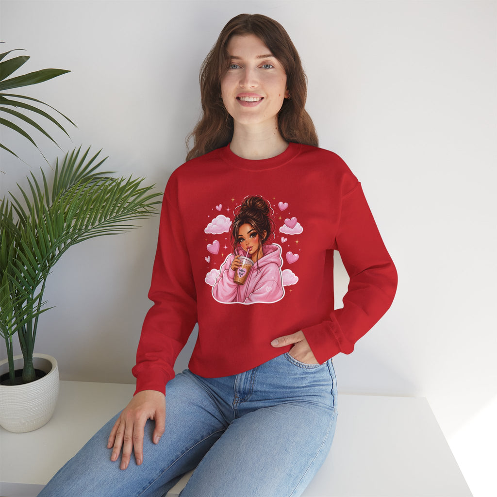 Cozy Pink Heart Girl Crewneck Sweatshirt