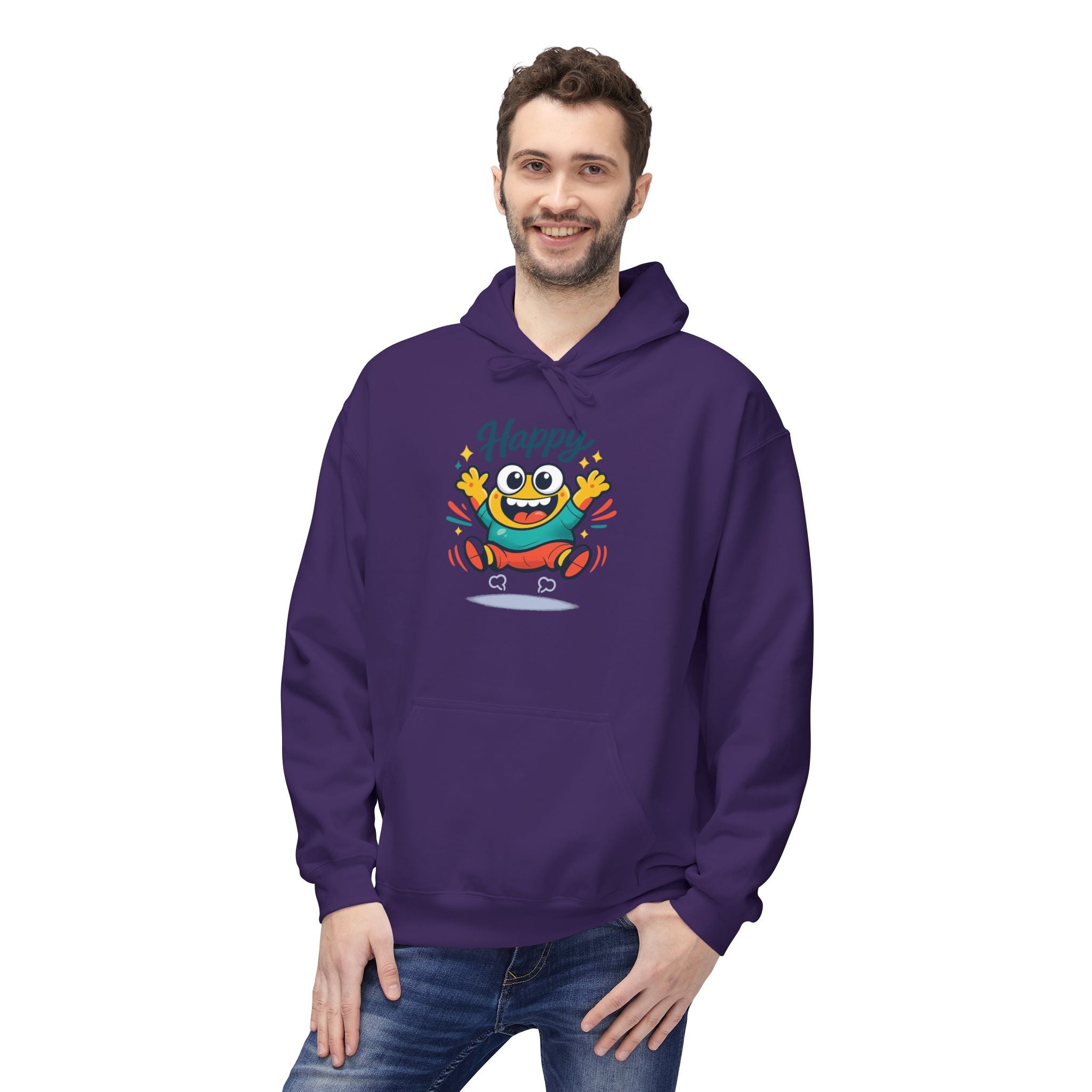 Happy Blob Graphic Hoodie – Cute Cartoon 'Happy' Pullover