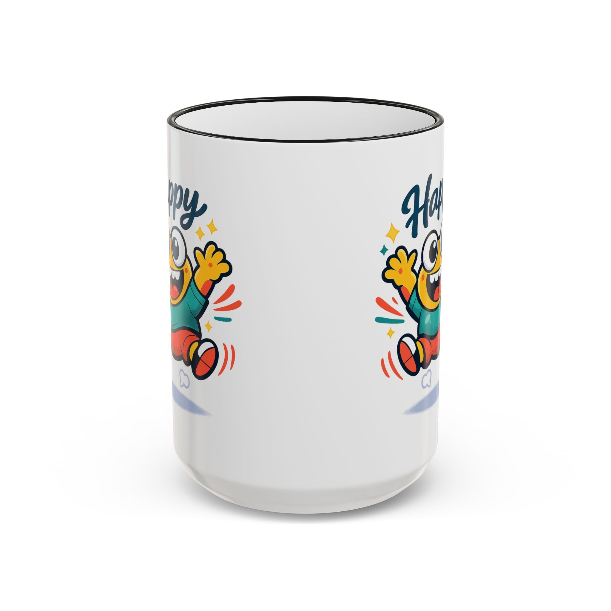 Happy Monster Accent Mug - Cute Cartoon Coffee Cup (11oz/15oz)