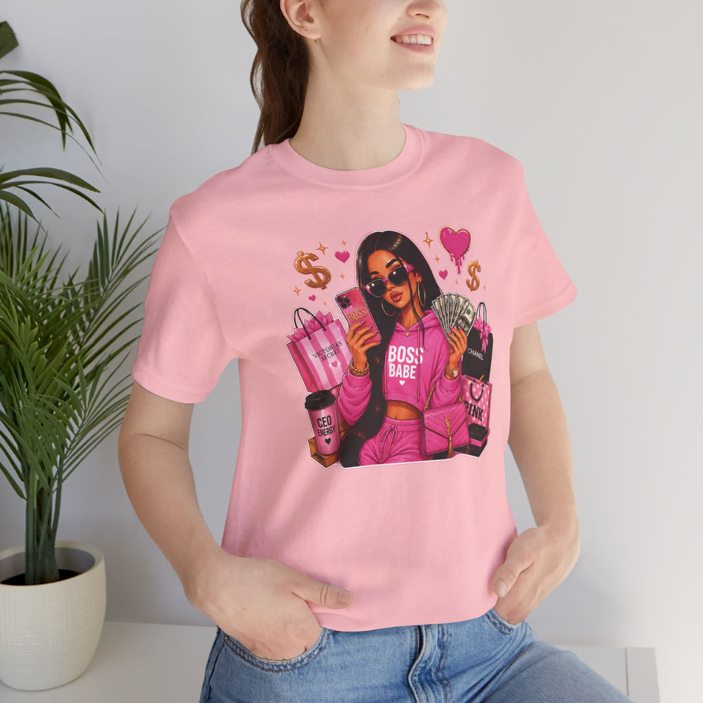 Boss Babe Pink Fashion Tee — Women’s Glam Money & Shopping Graphic Shirt