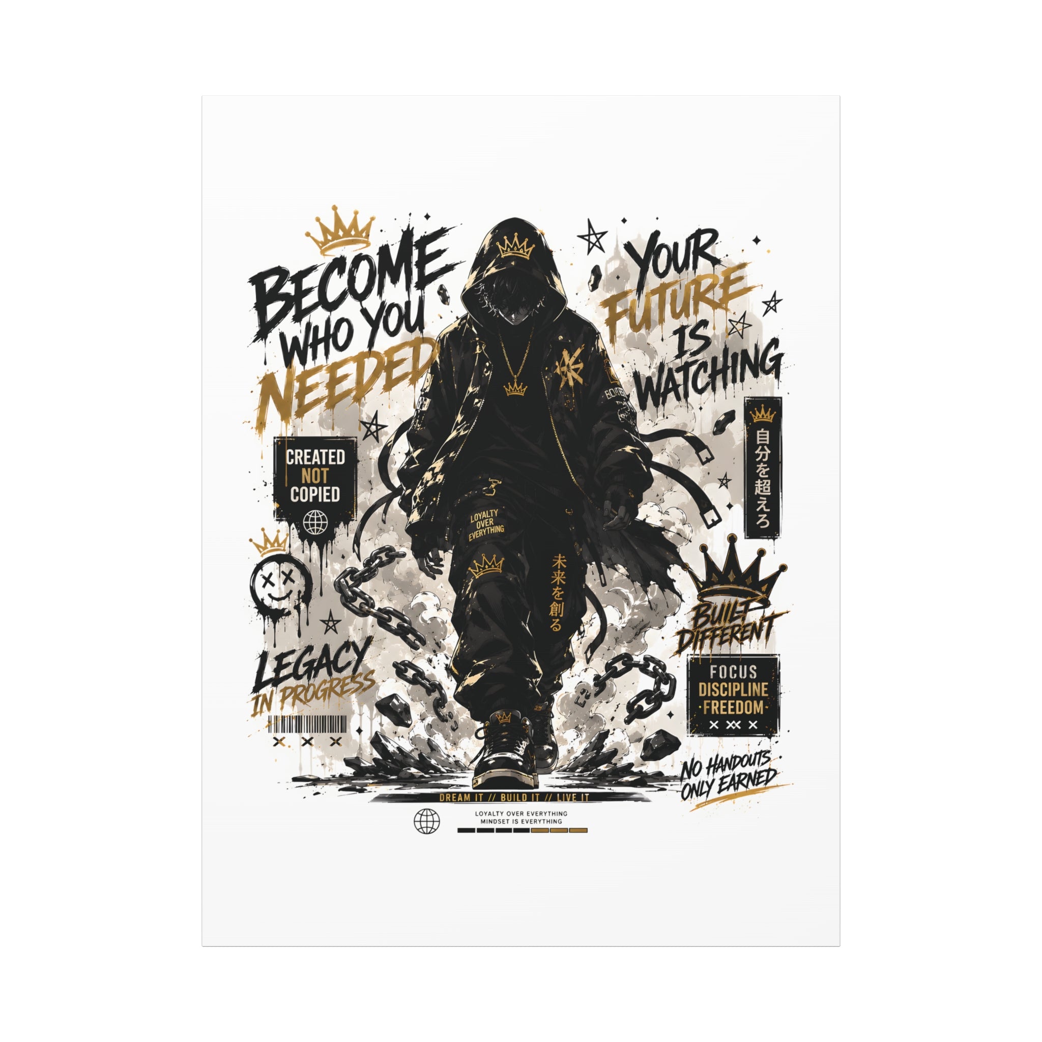 Motivational Street Art Canvas — "Become Who You Needed" Stretched Matte Print