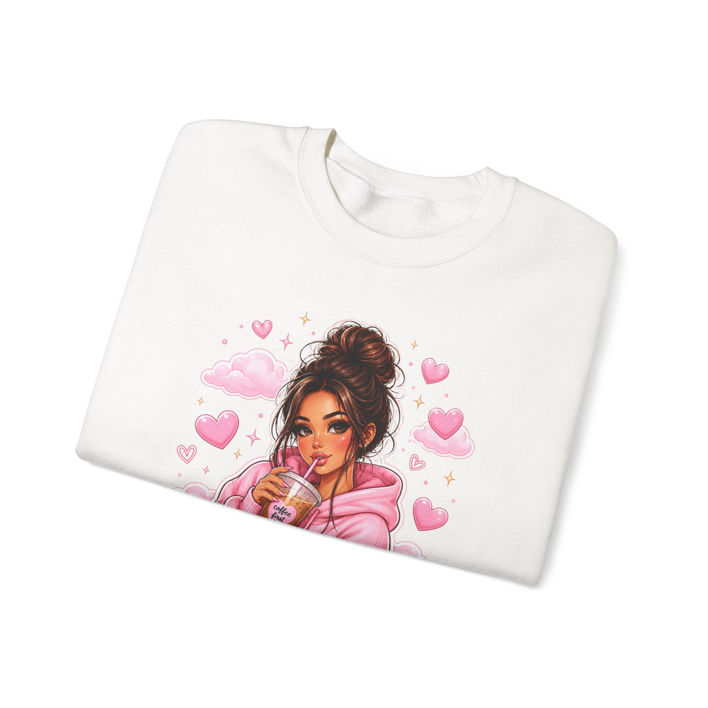 Cozy Pink Heart Girl Crewneck Sweatshirt