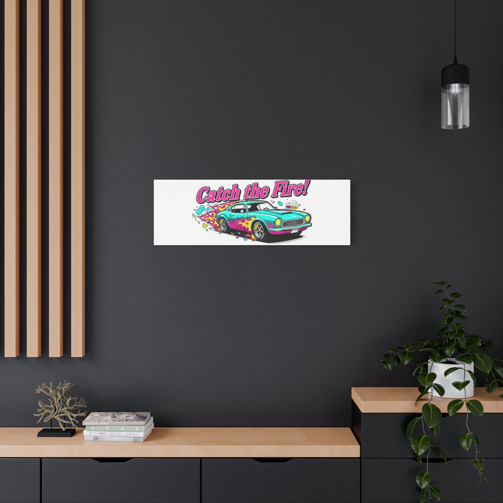Catch the Fire Retro Car Canvas | Cartoon Racing Flame, Vintage Car Illustration