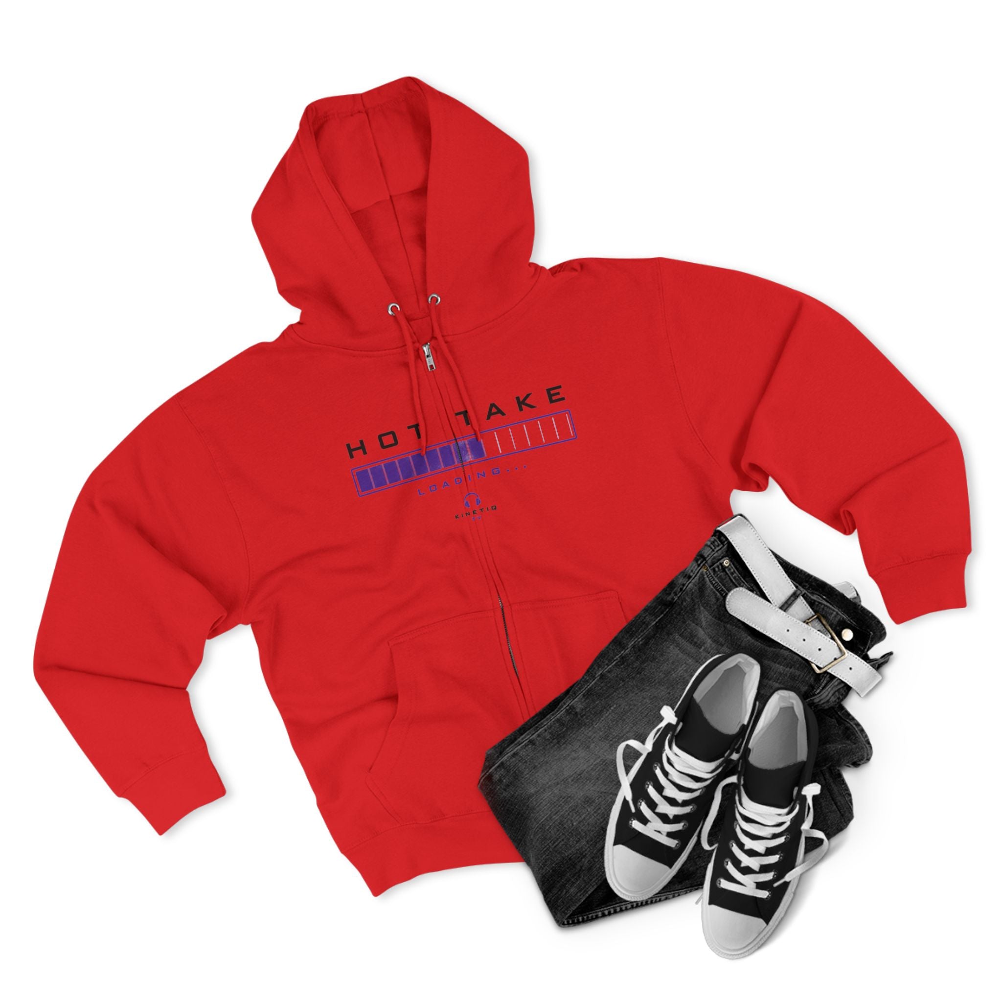 Hot Take Loading Zip Hoodie — "HOT TAKE" Retro Progress Bar Zip Hoodie