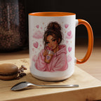 Cute Girl Pink Hoodie Coffee Mug — Iced Coffee Aesthetic Accent Mug (11/15oz)