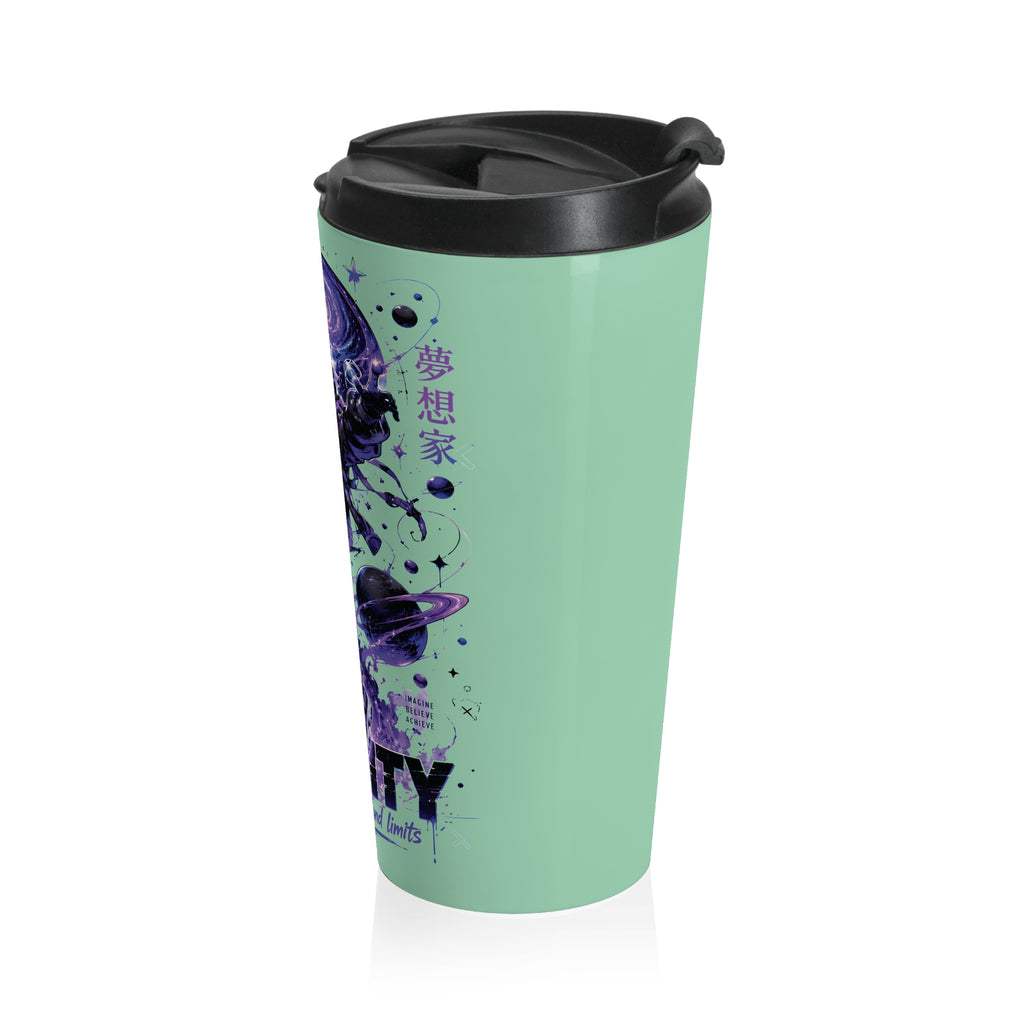 Cosmic Dreamer Travel Mug — 'Your Dream Creates Reality' Stainless Steel Tumbler (Seafoam)