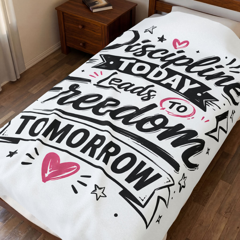 Velveteen Plush Blanket — "Discipline Today Leads to Freedom Tomorrow" Inspirational Throw Blanket
