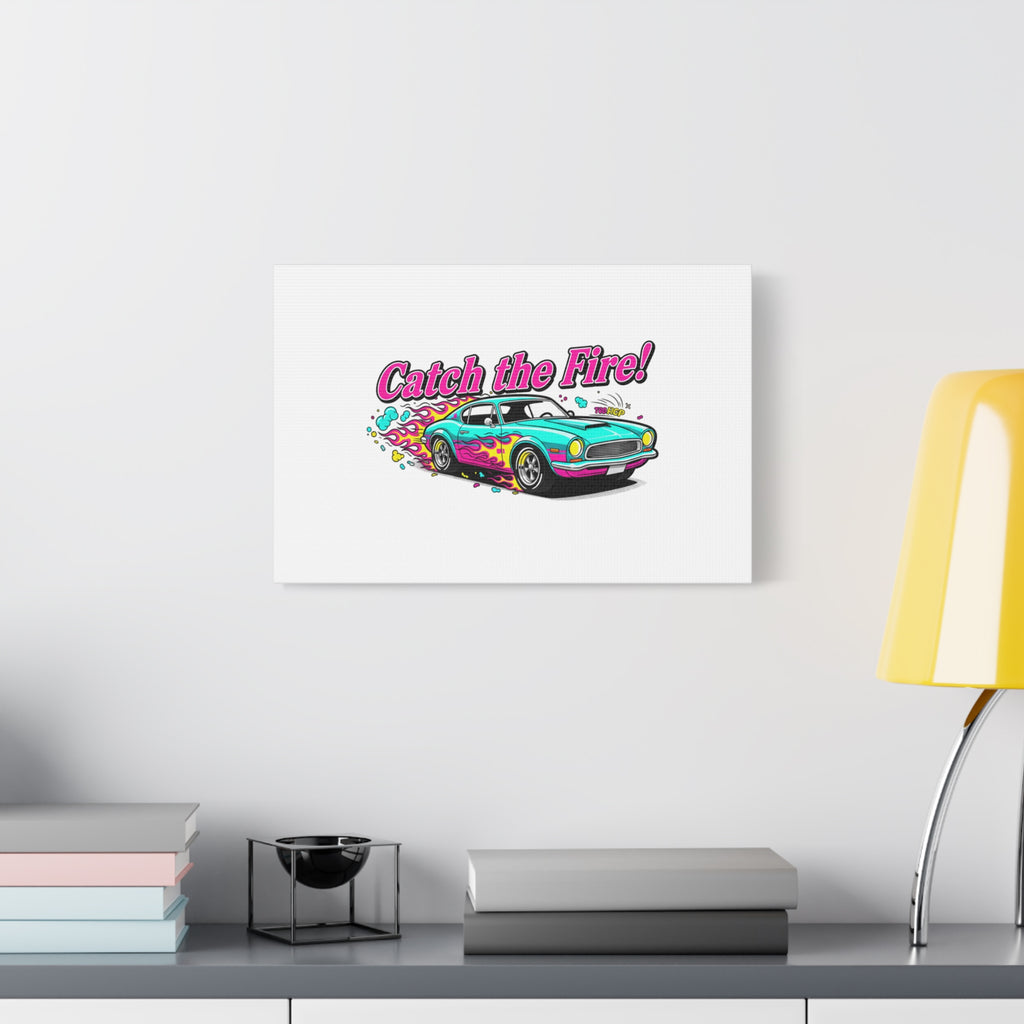 Catch the Fire Retro Car Canvas | Cartoon Racing Flame, Vintage Car Illustration