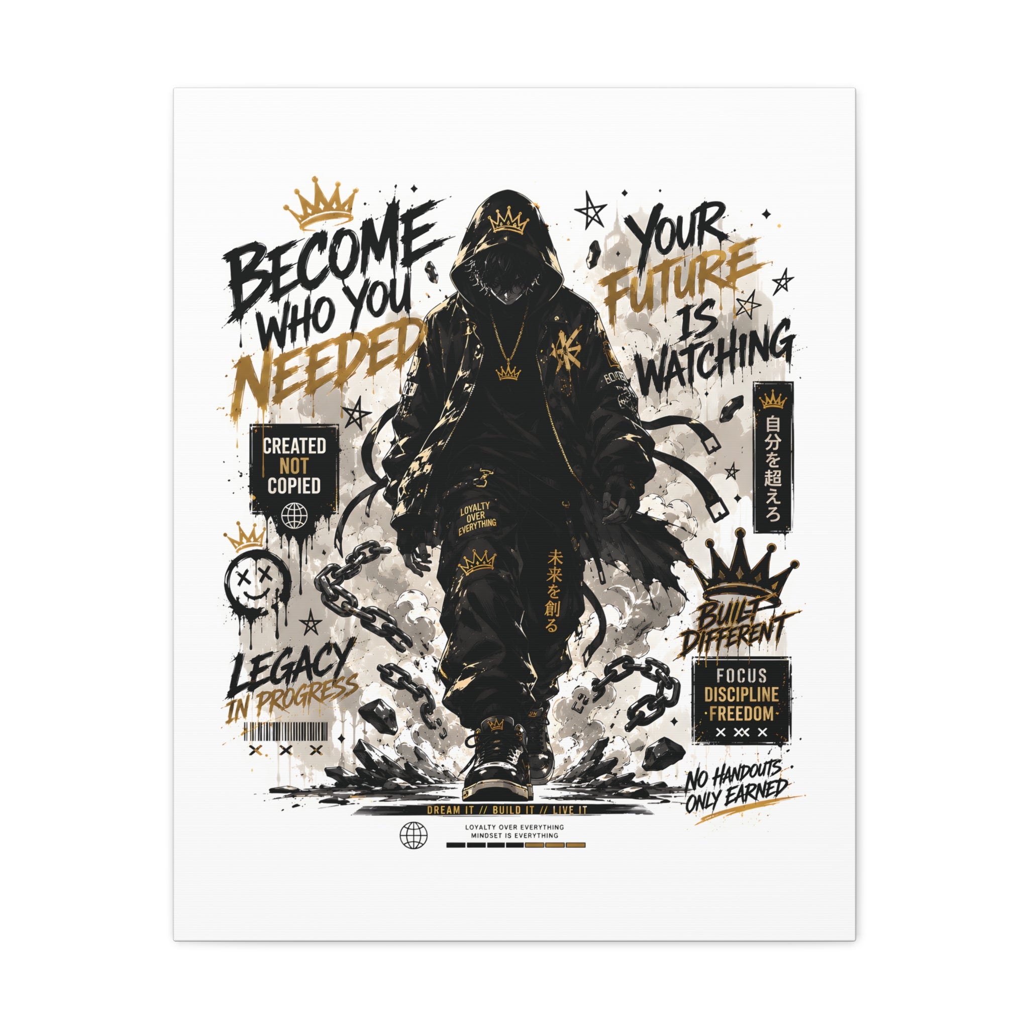 Motivational Street Art Canvas — "Become Who You Needed" Stretched Matte Print