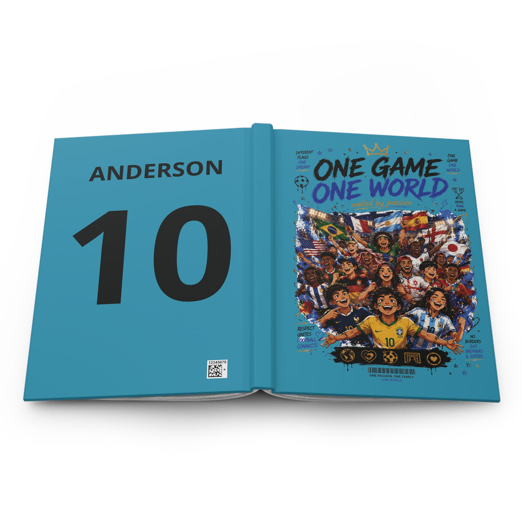 One Game One World Hardcover Journal — Soccer World Cup Team Fans Notebook (Custom Name & Number)