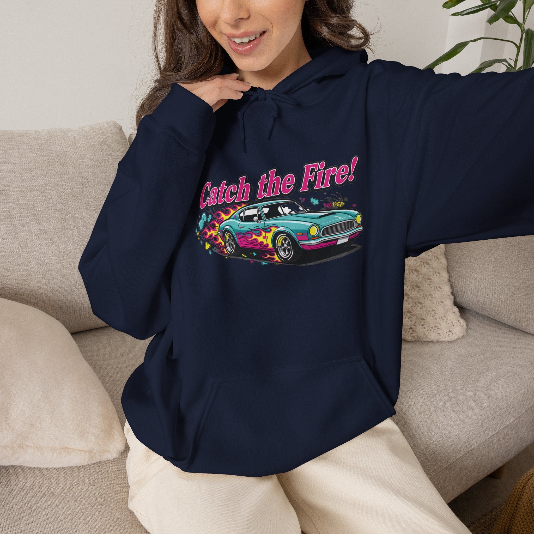 Retro Cartoon Dragster Hoodie, racing flame shirt, vintage car illustration