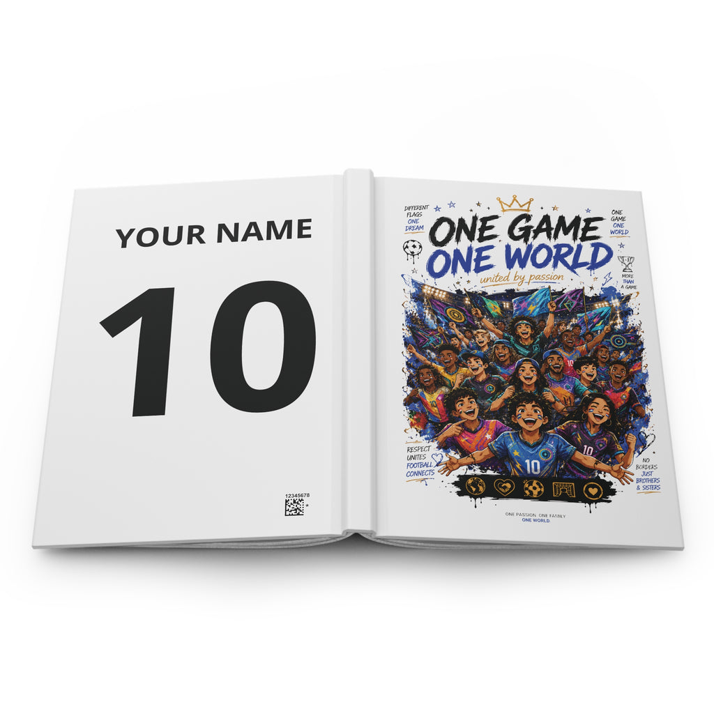 Soccer Fan Journal — "One Game One World" Hardcover Notebook (Personalizable Number 10)
