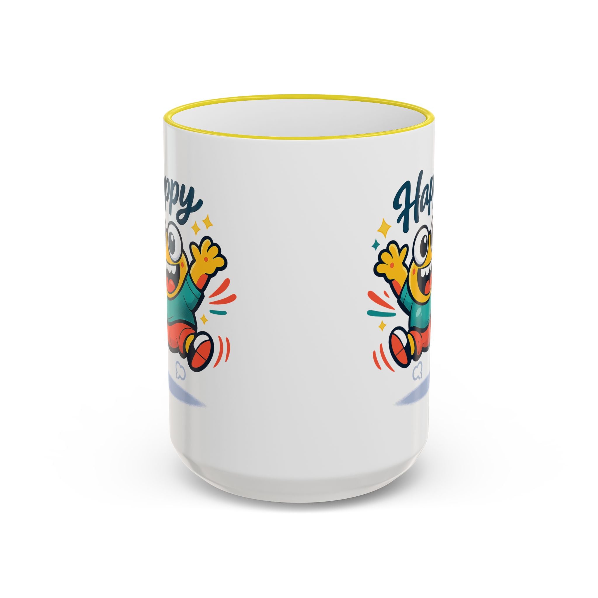 Happy Monster Accent Mug - Cute Cartoon Coffee Cup (11oz/15oz)